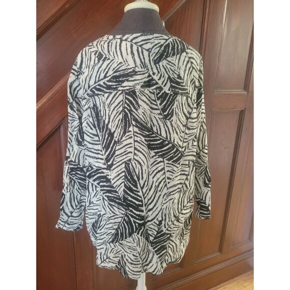 Cynthia Rowley Black White Zebra Print 100% Linen Button-Front Tunic Top Size 2X - Picture 3 of 7
